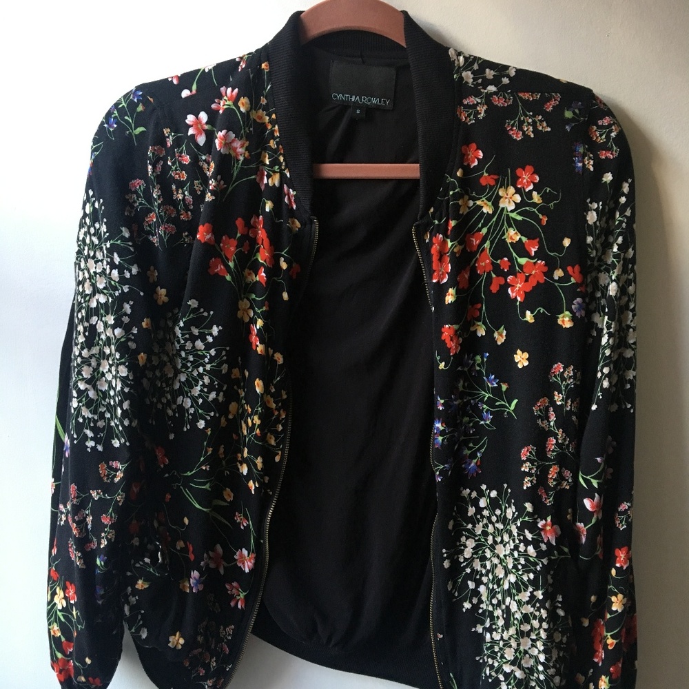 Black Floral Bomber Jacket